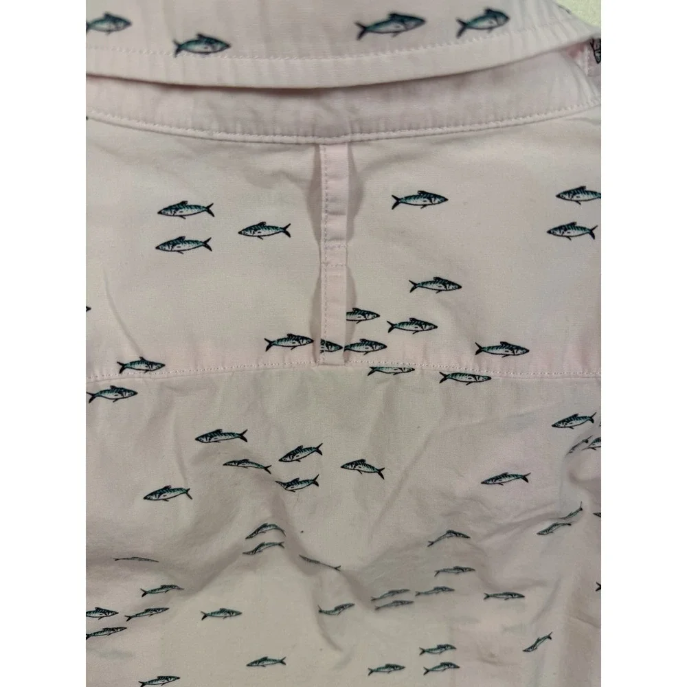 Banana Republic, Men's S, SS Shirt, Luxe Poplin, Slim Fit Pink Fish‎ Print